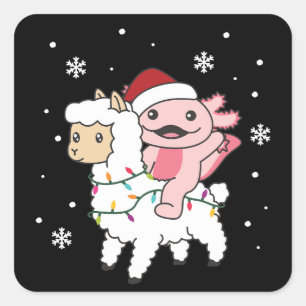 Axolotl Llama Alpaca Christmas Winter Animals Square Sticker