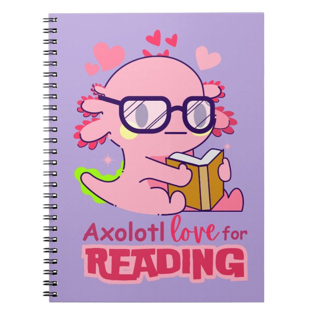 Axolotl Love for Reading Cute Lavender Notebook (Front)