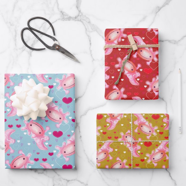 Axolotl Love Wrapping Paper Sheet (Front)