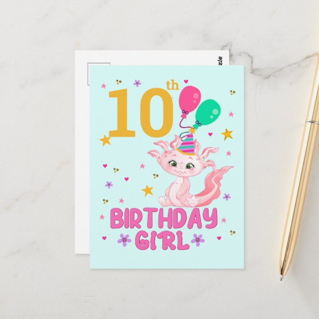 Axolotl Lovers Birthday Girl Salamander Amphibious Postcard (Front/Back In Situ)