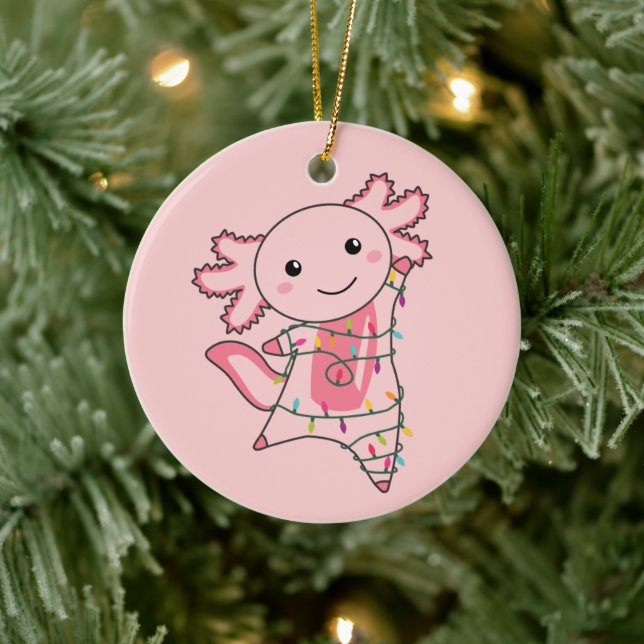 Axolotl Merry Christmas Winter Animals Axolotls Ad Ceramic Ornament (Tree)