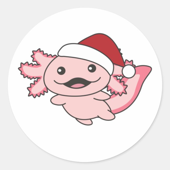 Axolotl Merry Christmas Winter Axolotl Classic Round Sticker (Front)
