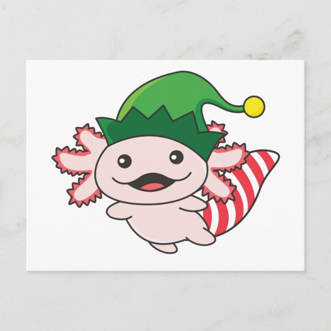 Axolotl Merry Christmas Winter Elf Axolotl Postcar Postcard (Front)