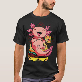 Axolotl Pet Cute Eating Burger And Drinks T-Shirt