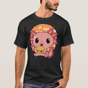 Axolotl Pet Cute Eating Burger And Drinks T-Shirt