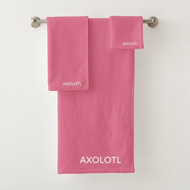 Axolotl pink colour name bath towel set (Insitu)