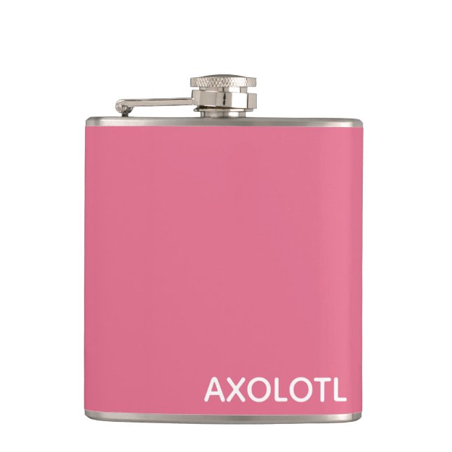 Axolotl pink colour name hip flask (Front)