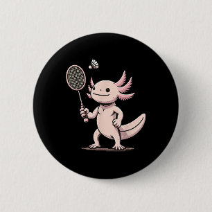 Axolotl Playing Badminton Player Shuttle Sport 6 Cm Round Badge