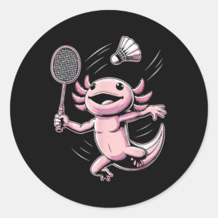 Axolotl Playing Badminton Player Shuttle Sport  Classic Round Sticker