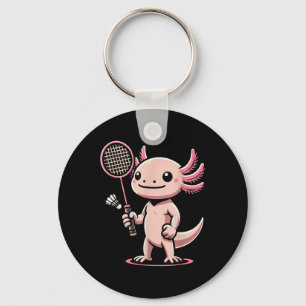 Axolotl Playing Badminton Player Shuttle Sport Key Ring