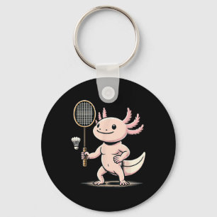 Axolotl Playing Badminton Player Shuttle Sport Key Ring