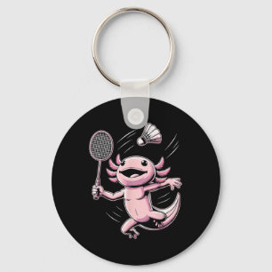 Axolotl Playing Badminton Player Shuttle Sport Key Ring