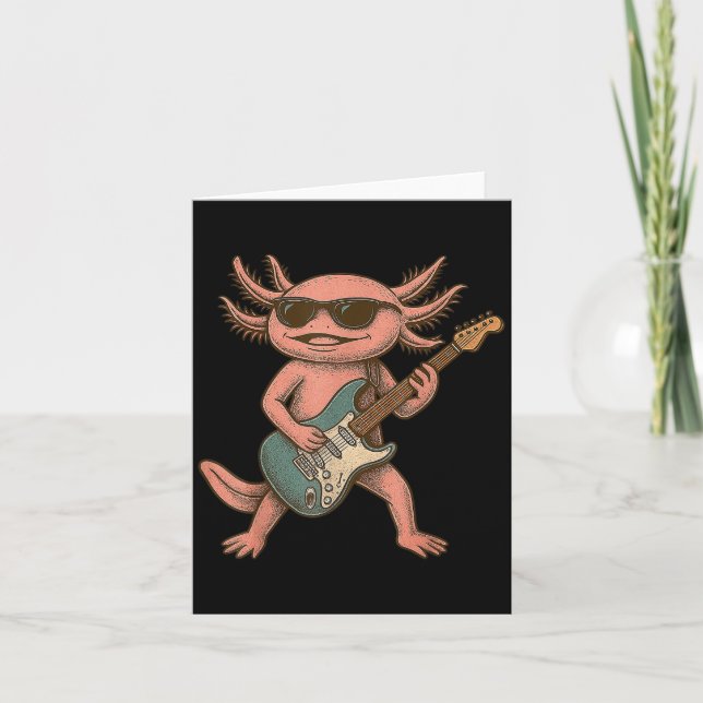 Axolotl Playing Guitar Rock And Roll Gift Men Wome Card (Front)