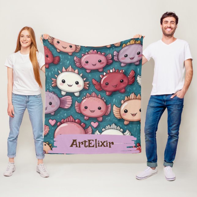 Axolotl Print Unique Print Fleece Blanket (In Situ)