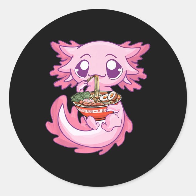 Axolotl Ramen Kawaii Japanese Anime Noodle Gift Gi Classic Round Sticker (Front)