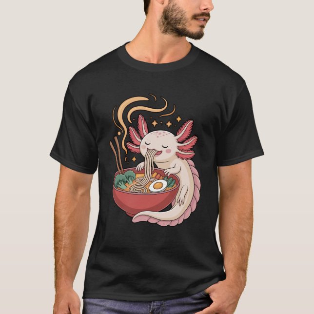 Axolotl Ramen Noodles Kawaii Japanese Anime T-Shirt (Front)
