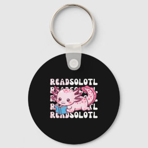 Axolotl read book kawaii reading books for men key ring
