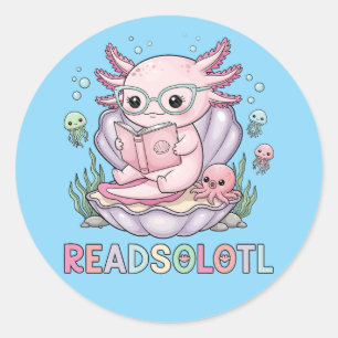 Axolotl Reading Book in Pastel Colours Classic Round Sticker