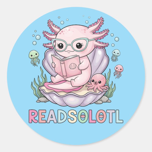 Axolotl Reading Book in Pastel Colours Classic Round Sticker (Front)