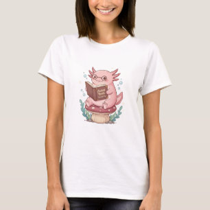 Axolotl Reads Whimsical Book Lover Design T-Shirt
