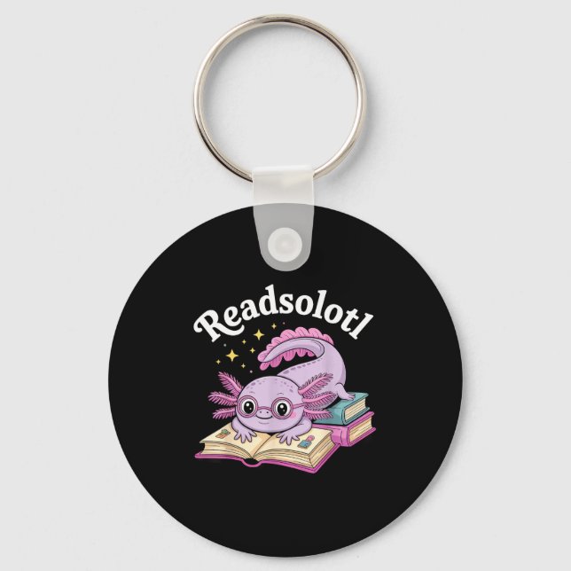 Axolotl readsolotl funny reading cute kawaii key ring (Front)