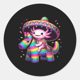 Axolotl Riding Pinata Cinco De Mayo Sombrero Ponch Classic Round Sticker