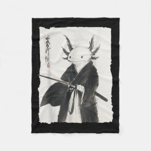 Axolotl Samurai Janpanese Vintage Warrior Art Anim Fleece Blanket