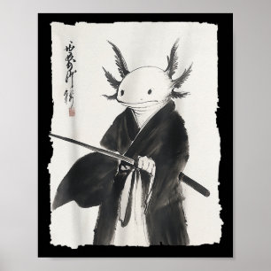 Axolotl Samurai Janpanese Vintage Warrior Art Anim Poster