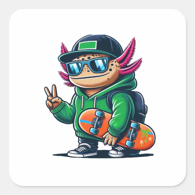 Axolotl Skateboarder Square Sticker (Front)