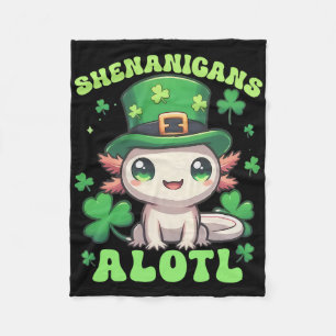 Axolotl St. Patrick's Day Shenanigans Alotl Fleece Blanket