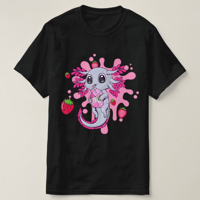 Axolotl Strawberry Milk Cute Kawaii Anime Gift Gir T-Shirt (Design Front)