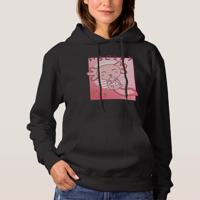 Axolotl Strawberry Milk Retro Kawaii Japan Axolotl Hoodie (Front)