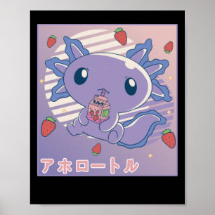 Axolotl Strawberry Milk Retro Kawaii Japan Axolotl Poster