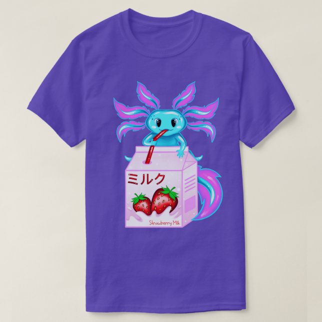 Axolotl Strawberry Milk Shake Kawaii Cute Japanese T-Shirt (Design Front)