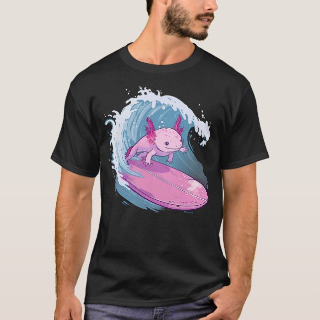 Axolotl Surfing Ocean Sea Axolotl Sea Ocean Animal T-Shirt (Front)