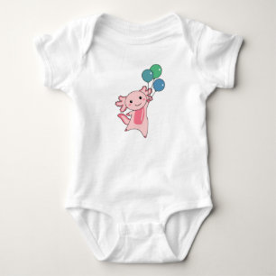 Axolotl Sweet Animal Flies With Balloons Up Baby Bodysuit