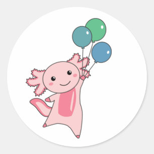 Axolotl Sweet Animal Flies With Balloons Up Classic Round Sticker