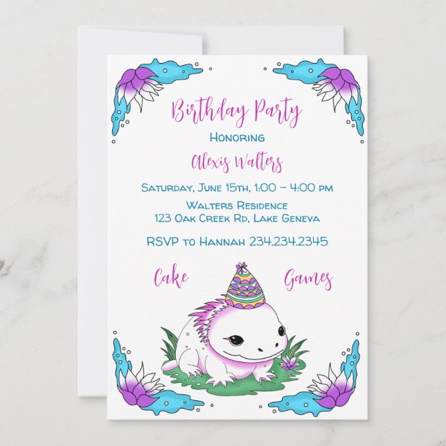 Axolotl Themed Girl's Birthday  Invitation (Front)