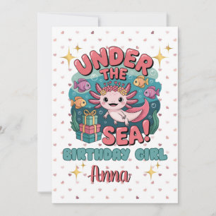 Axolotl Under the Sea Birthday Girl Cute Ocean  Invitation