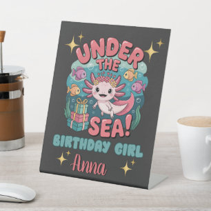 Axolotl Under the Sea Birthday Girl Cute Ocean Pedestal Sign