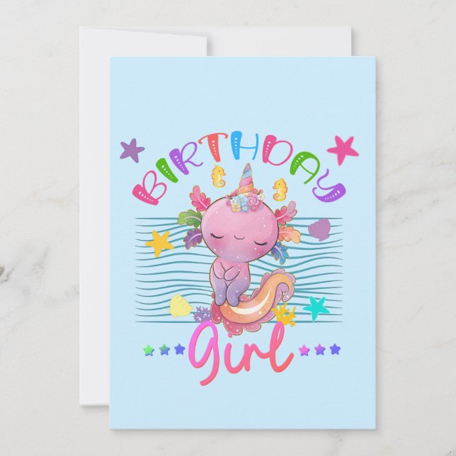 Axolotl Unicorn Birthday Girl Party Theme Colourfu Invitation (Front)