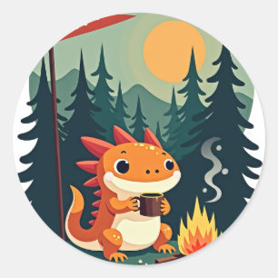 Axolotl Wilderness Camping Retro - Vintage Outdoor Classic Round Sticker