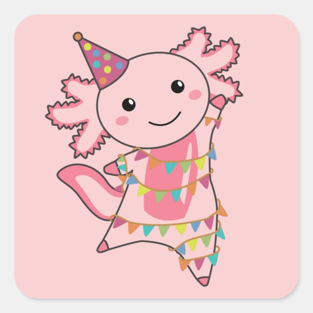 Axolotl Wishes Happy Birthday To You Axolotls Squa Square Sticker (Front)