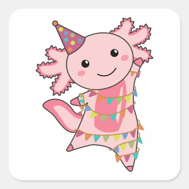 Axolotl Wishes Happy Birthday To You Axolotls Square Sticker (Front)