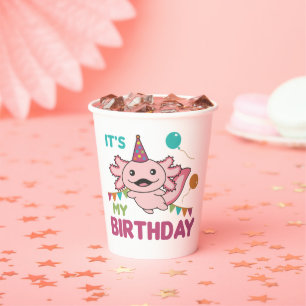 Axolotl Wishes It's My Birthday Cute Axolotls Pape Paper Cups