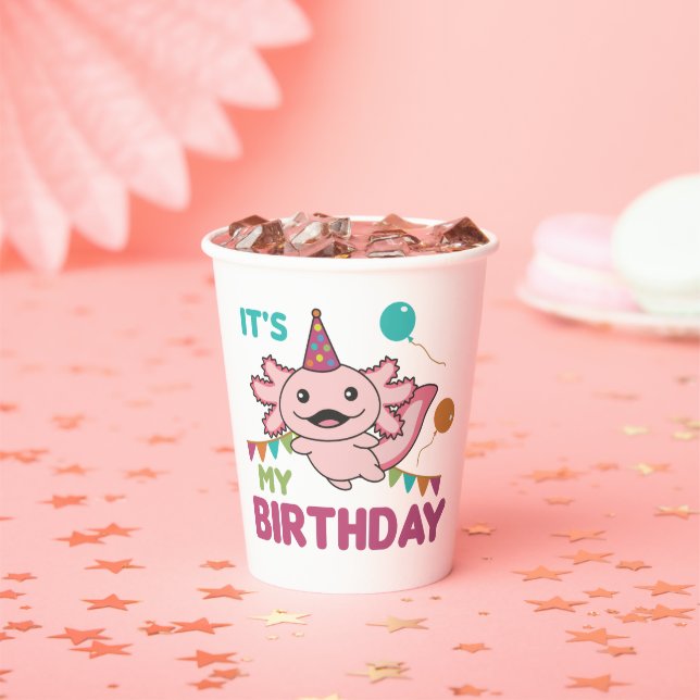 Axolotl Wishes It's My Birthday Cute Axolotls Pape Paper Cups (Insitu)