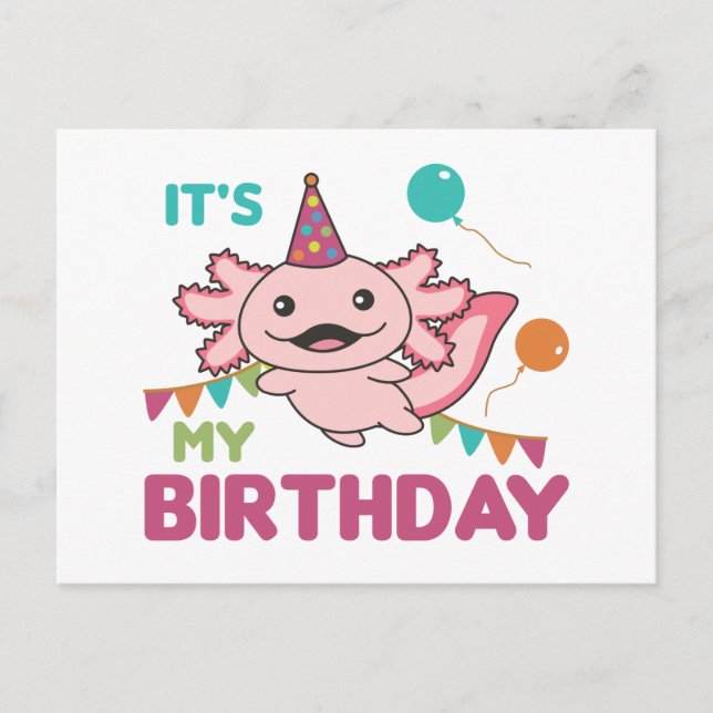 Axolotl Wishes It's My Birthday Cute Axolotls Post Postcard (Front)