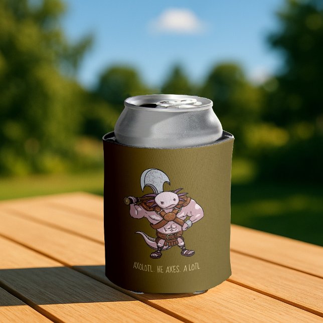 Axolotl With An Axe Gladiator Warrior Artwork Can Cooler (Creator Uploaded)