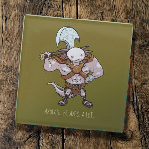 Axolotl With An Axe Gladiator Warrior Artwork Glass Coaster