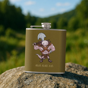 Axolotl With An Axe Gladiator Warrior Artwork Hip Flask